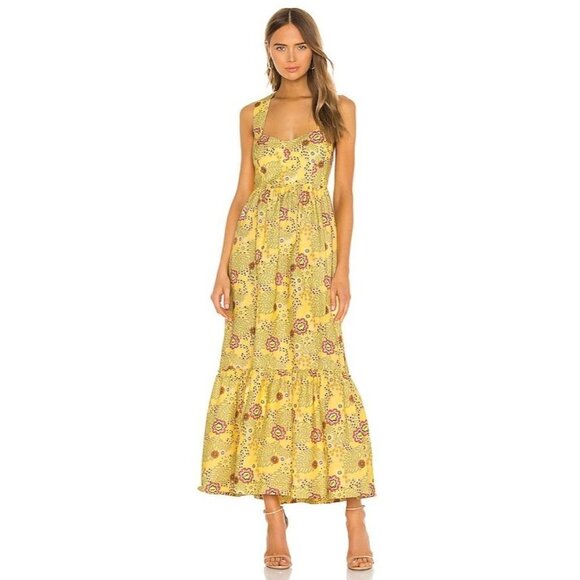 Revolve Rebecca Vallance Floral Linen Crossback Tiered Sahara Maxi Dress Size 10